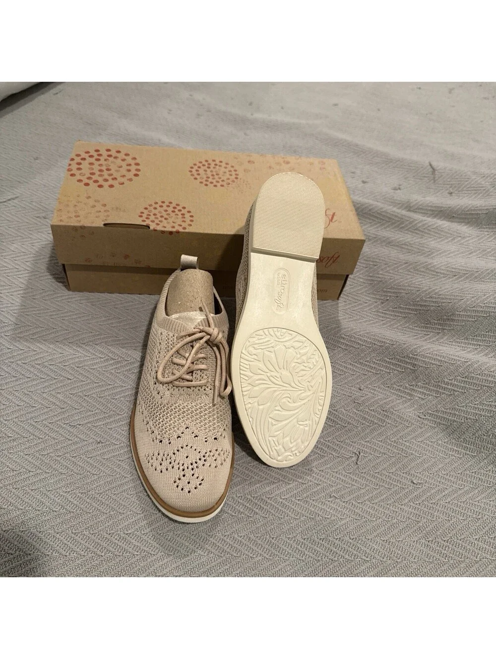 Eurosoft Virida Knit Oxford Shoes Women’s 7 Cream Comfort Lace Up NIB